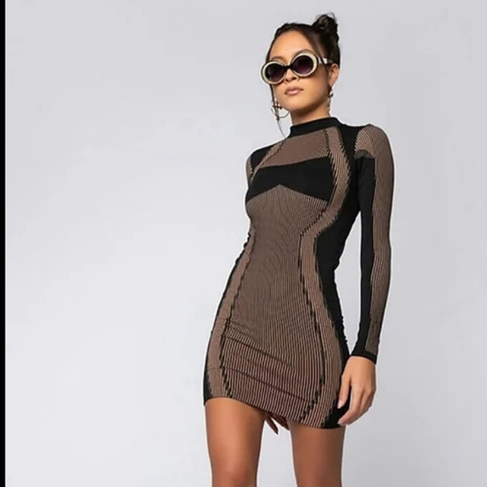 🎀 NWT Akira Bodycon Striped Long Sleeve Stretch Dress Sexy S/M